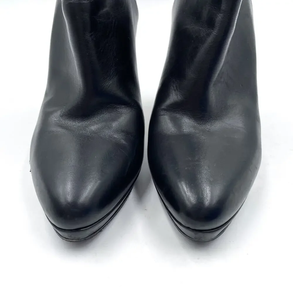 Jimmy Choo Ankle Booties Black‎ Leather Stiletto Heels Boots Sz 37.5 / 7.5